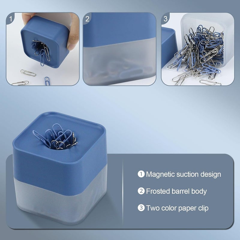 MultiBey New Two-color Paper Clips in Elegant Magnetic Frosted Square Clip Holder, 28mm, 130 Clips per Box (Sky Blue) - Image 3